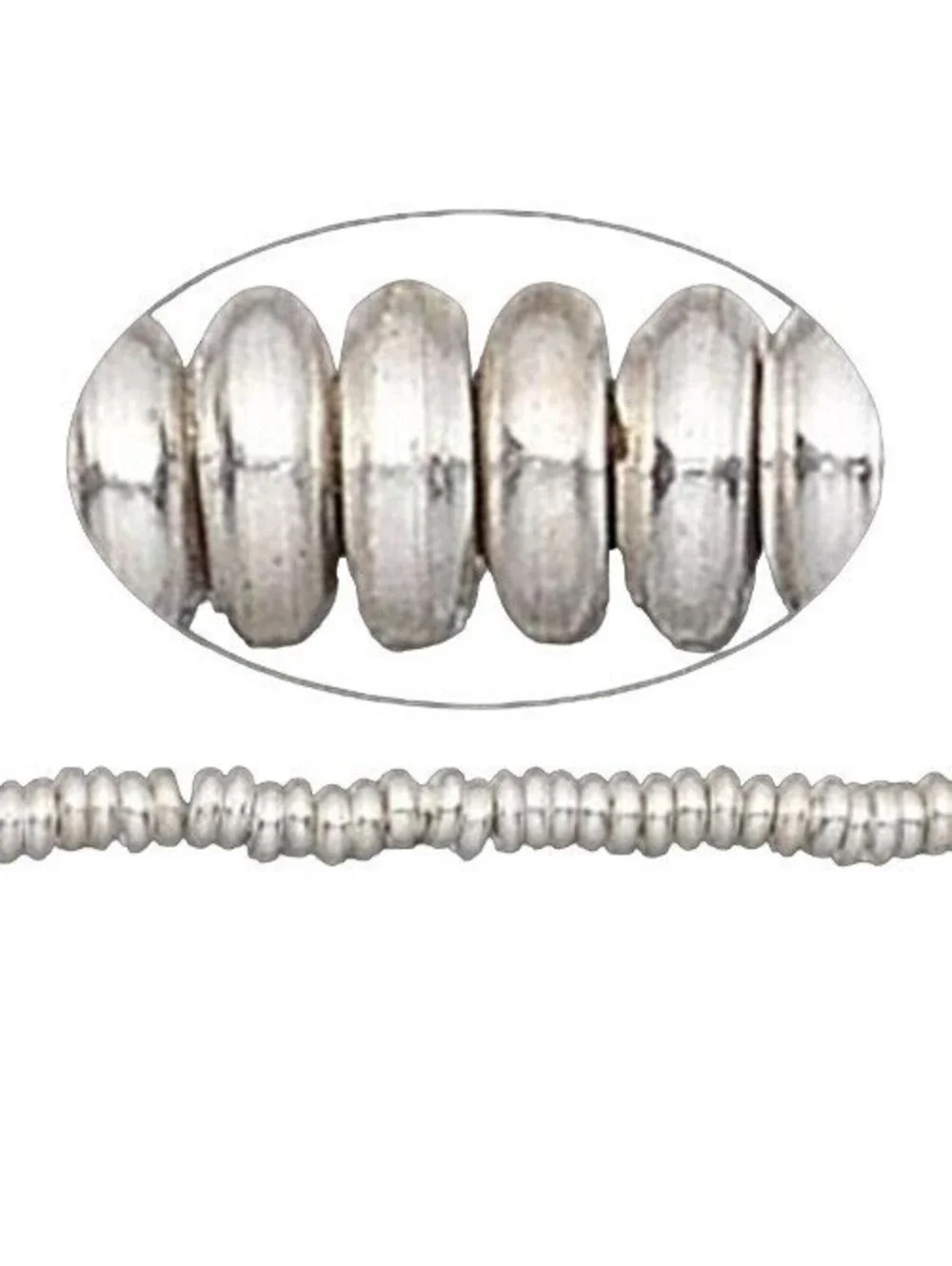 50 Silver India Brass Ethnic 4mm Flat Round Heishi Rondelle Handcrafted Beads